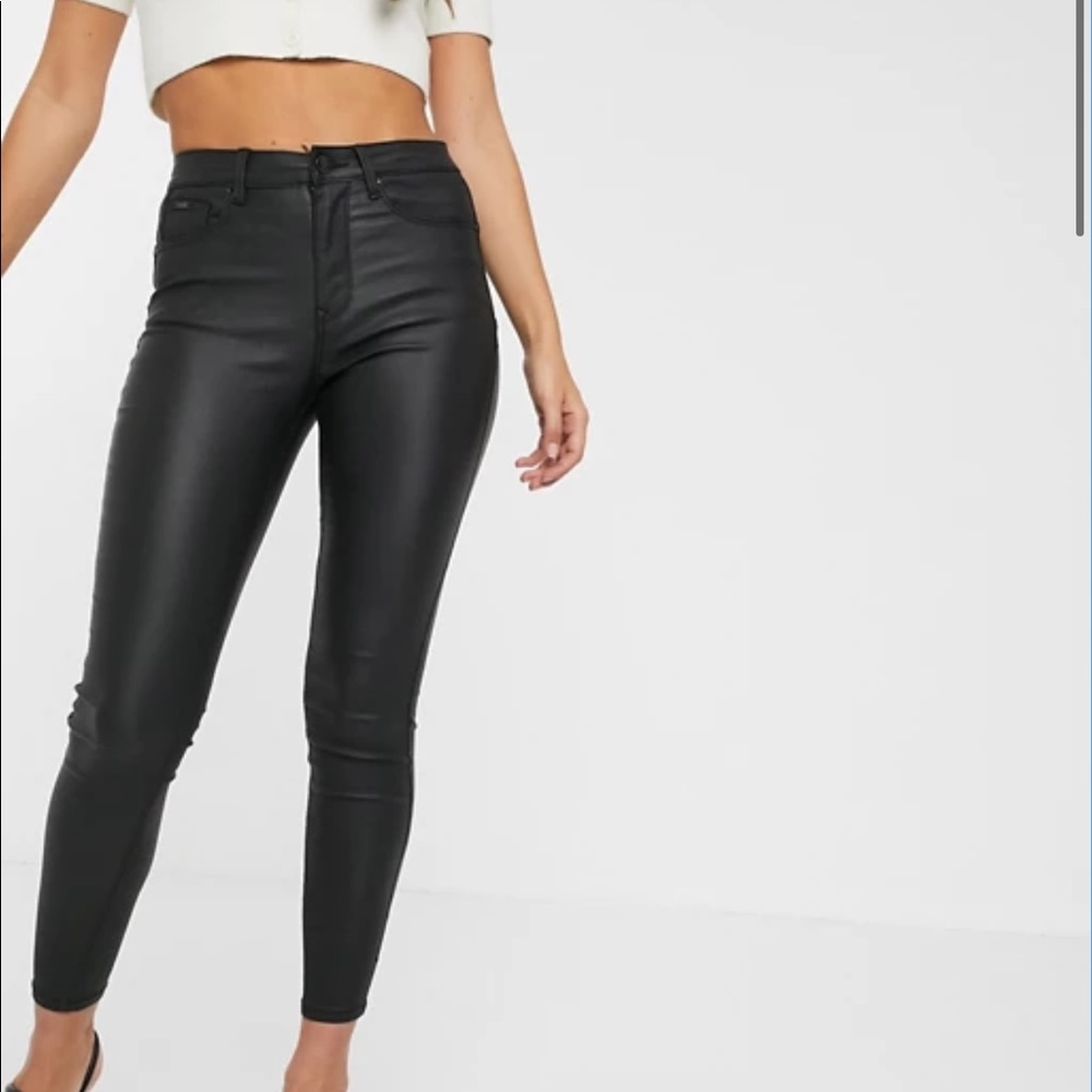 ASOS faux leather look coated jeans black